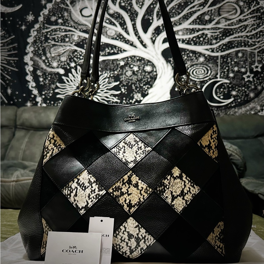 Rare Vintage Coach Y2K soho shoulder bag Black and Cream Checkered tote bag - Picture 10 of 17